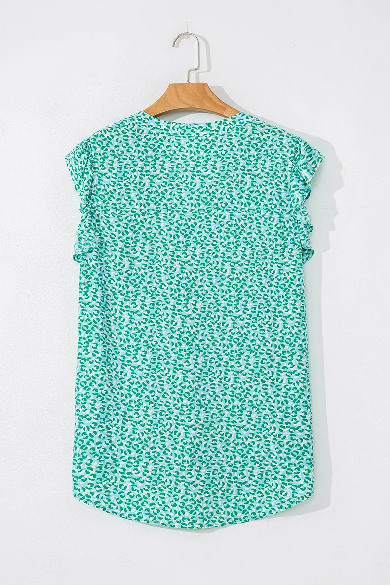 Summer 2025 Women's V-neck Tunic Top Leopard Print Chiffon Three-quarter Sleeve Casual Loose Fit Fashionable European Style display picture 6