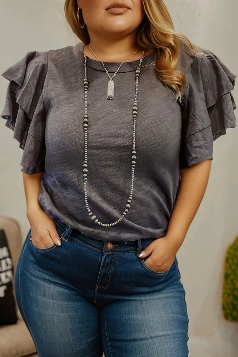 Loose Oversize Women's Short Sleeve T-shirt  Fashion Floral Edge Pure Color Round Neck Pullover Summer New Arrival display picture 1