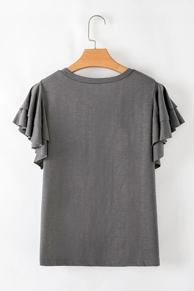 Loose Oversize Women's Short Sleeve T-shirt  Fashion Floral Edge Pure Color Round Neck Pullover Summer New Arrival display picture 2