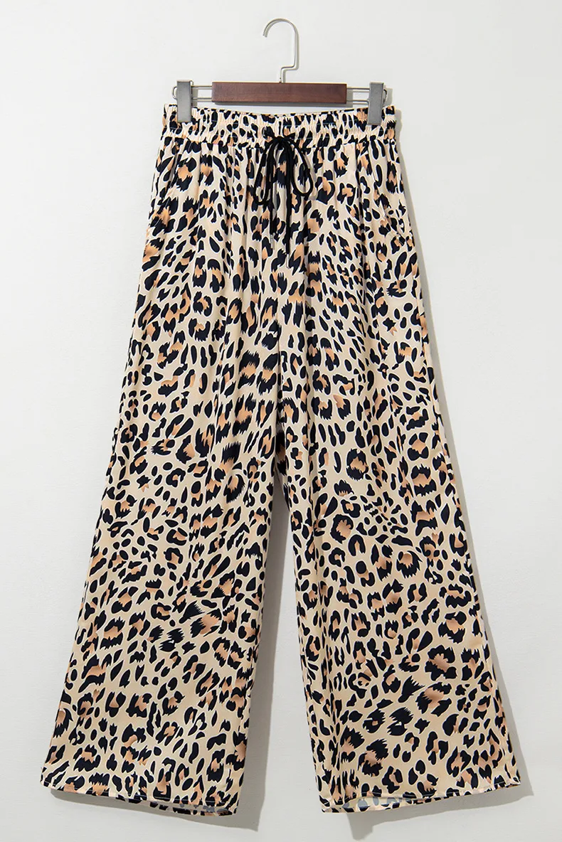 High Waist Drawstring Casual Pants Women's Wide Leg Leopard Print Trendy  Style Summer New Arrival display picture 3