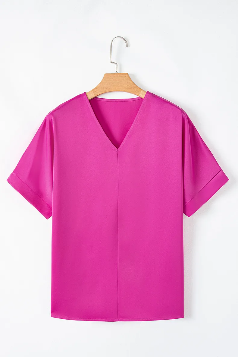 Summer New Loose V-Neck Short Sleeve T-Shirt Women's Commute Simple Match Pure Color Crew Neck Pullover Top Casual Style display picture 4