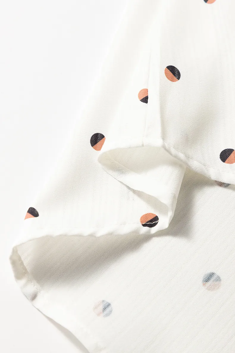 Summer Polka Dot Print Short Sleeve T-Shirt Women Loose V-Neck Flounce Hem Overhead Top Casual Style New Fashion display picture 9