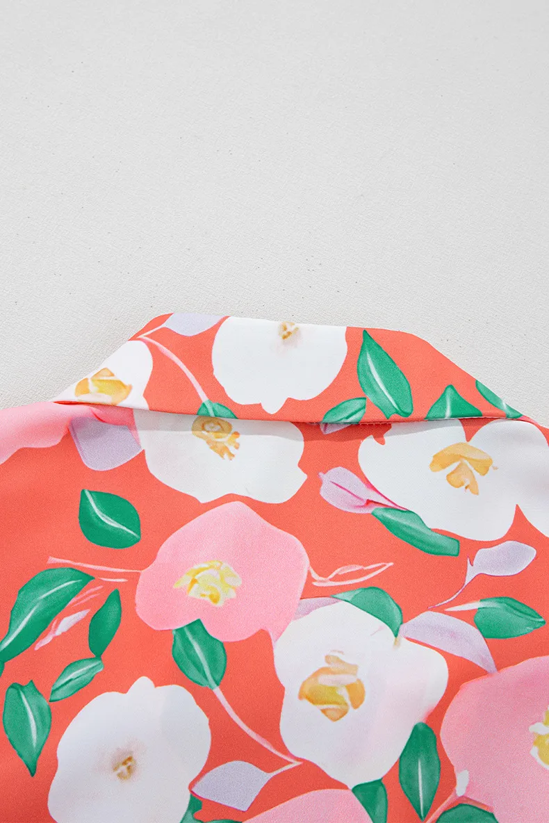 Summer 2025 Floral Print Short Sleeve Women's Dress Loose Fitting Empire Waist Knee Length A-Line Skirt V-Neck Sweet Style display picture 7