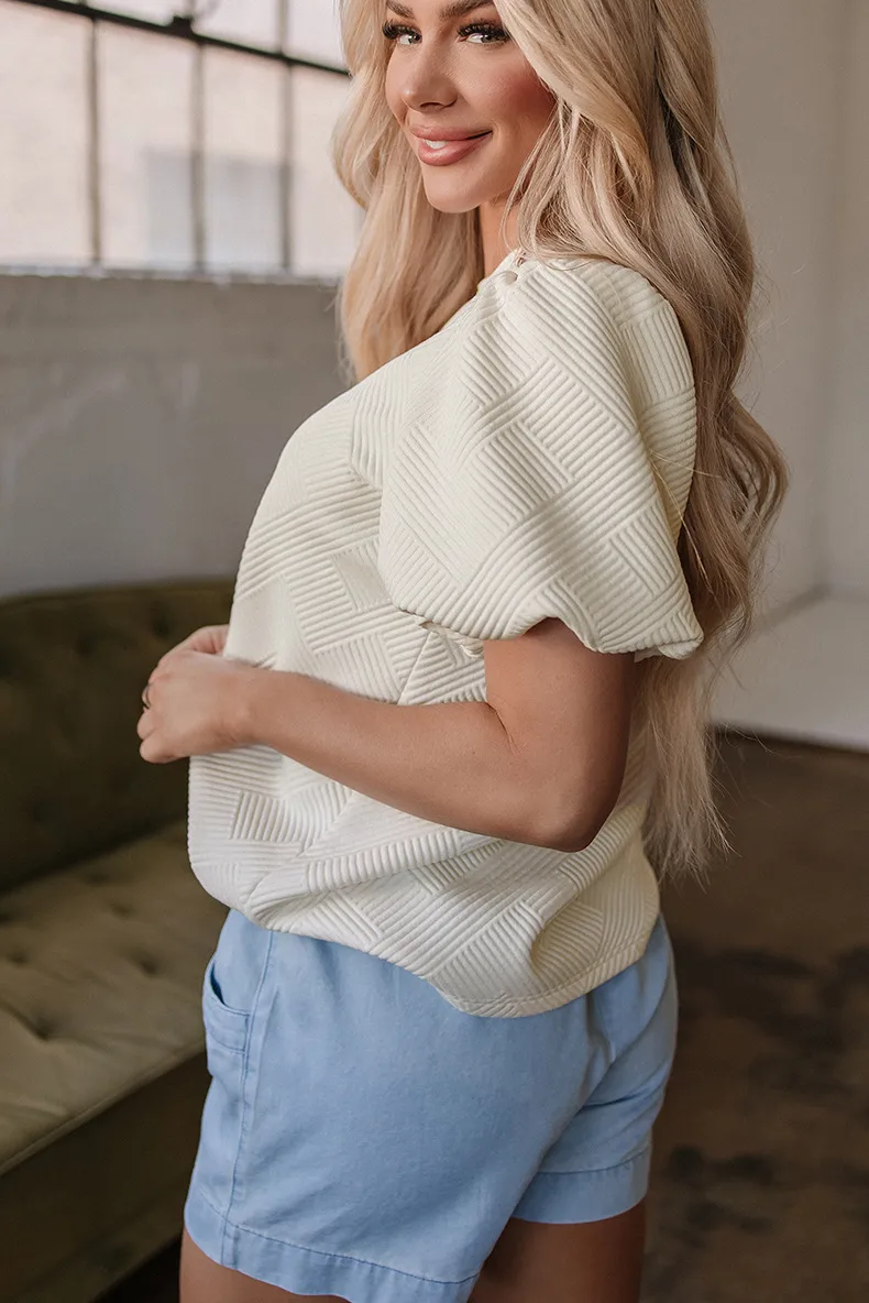 Summer New Pure Color Texture Bubble Sleeve Hoodie Women's Short Sleeve Round Neck T-shirt Fashionable Versatile Casual Style display picture 6