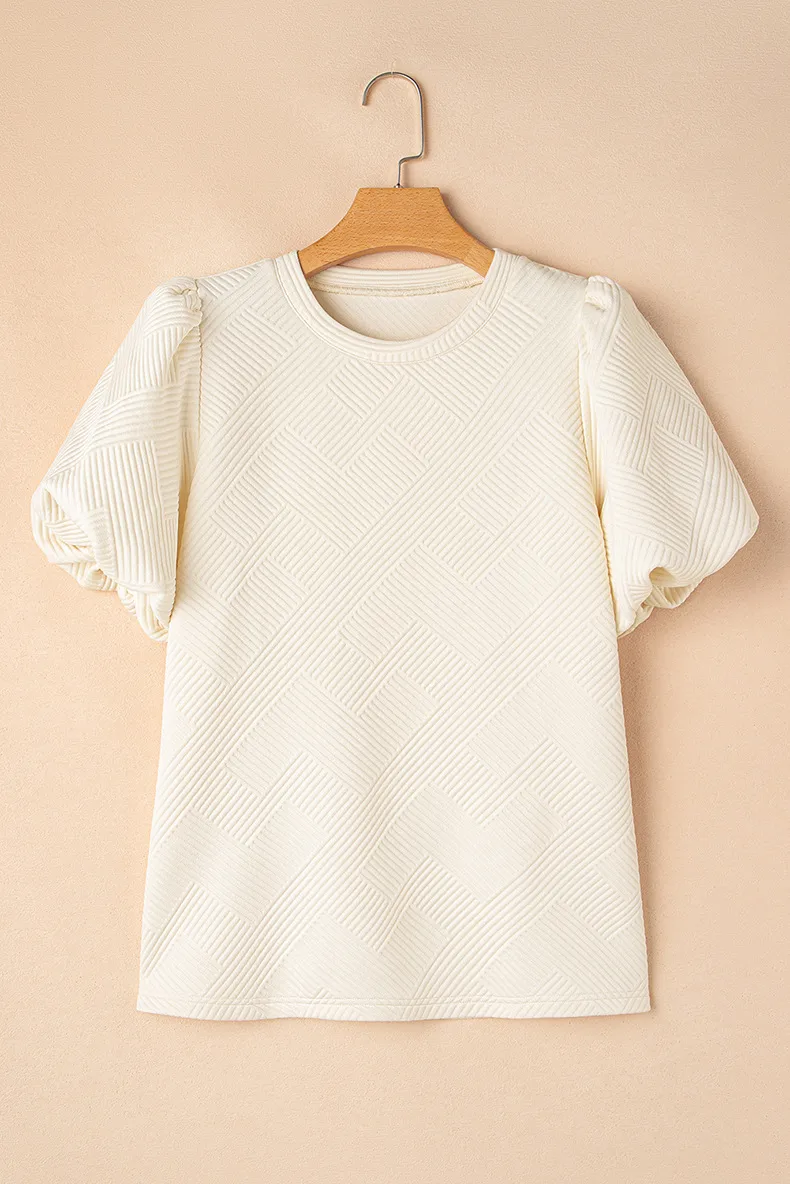 Summer New Pure Color Texture Bubble Sleeve Hoodie Women's Short Sleeve Round Neck T-shirt Fashionable Versatile Casual Style display picture 8