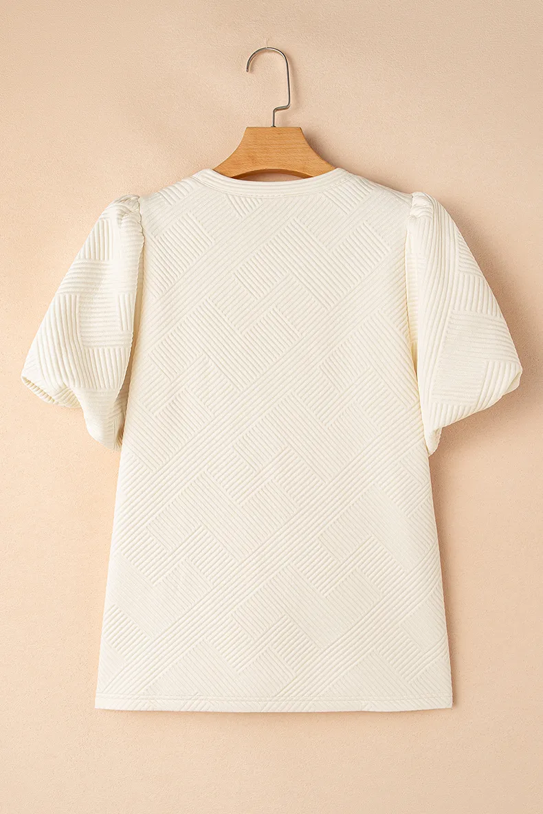 Summer New Pure Color Texture Bubble Sleeve Hoodie Women's Short Sleeve Round Neck T-shirt Fashionable Versatile Casual Style display picture 9
