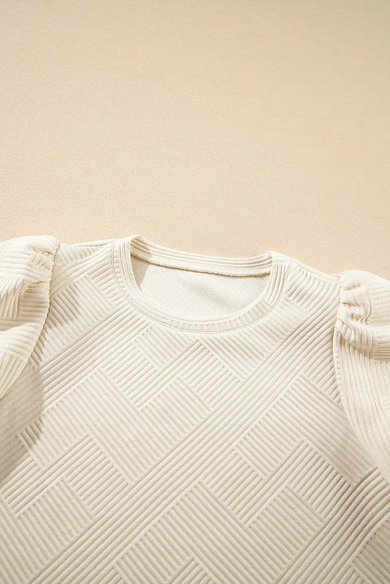 Summer New Pure Color Texture Bubble Sleeve Hoodie Women's Short Sleeve Round Neck T-shirt Fashionable Versatile Casual Style display picture 10