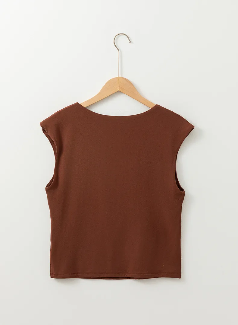 Summer New Style Solid Color Vest Women's Slim Fit Sleeveless Top Simple European Style Casual Wear Comfortable V-Neck T-Shirt display picture 6