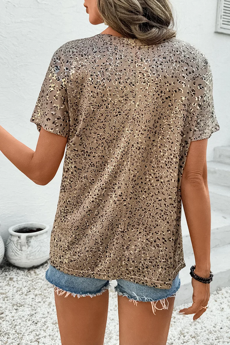 Summer New Round Neck Short Sleeve Women's T-shirt Leopard Print Pullover Top European Style Street Fashion Loose Fit Tee display picture 4