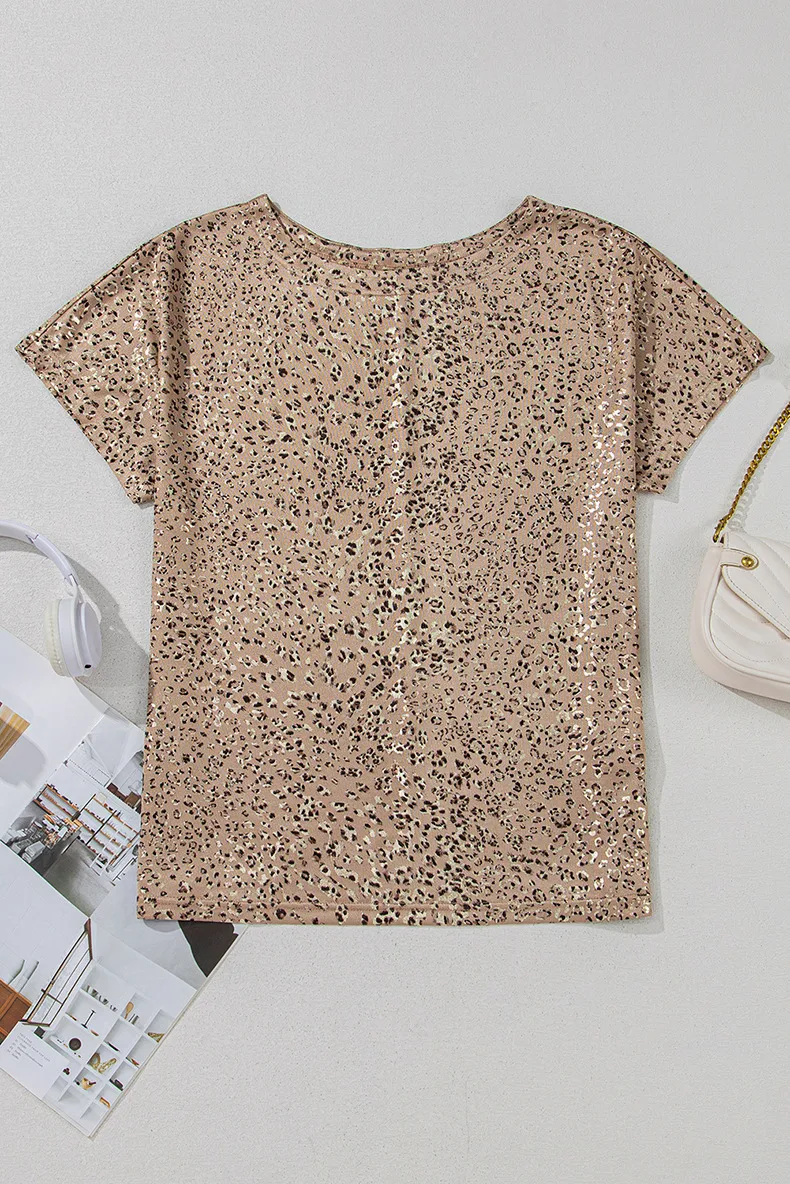 Summer New Round Neck Short Sleeve Women's T-shirt Leopard Print Pullover Top European Style Street Fashion Loose Fit Tee display picture 5