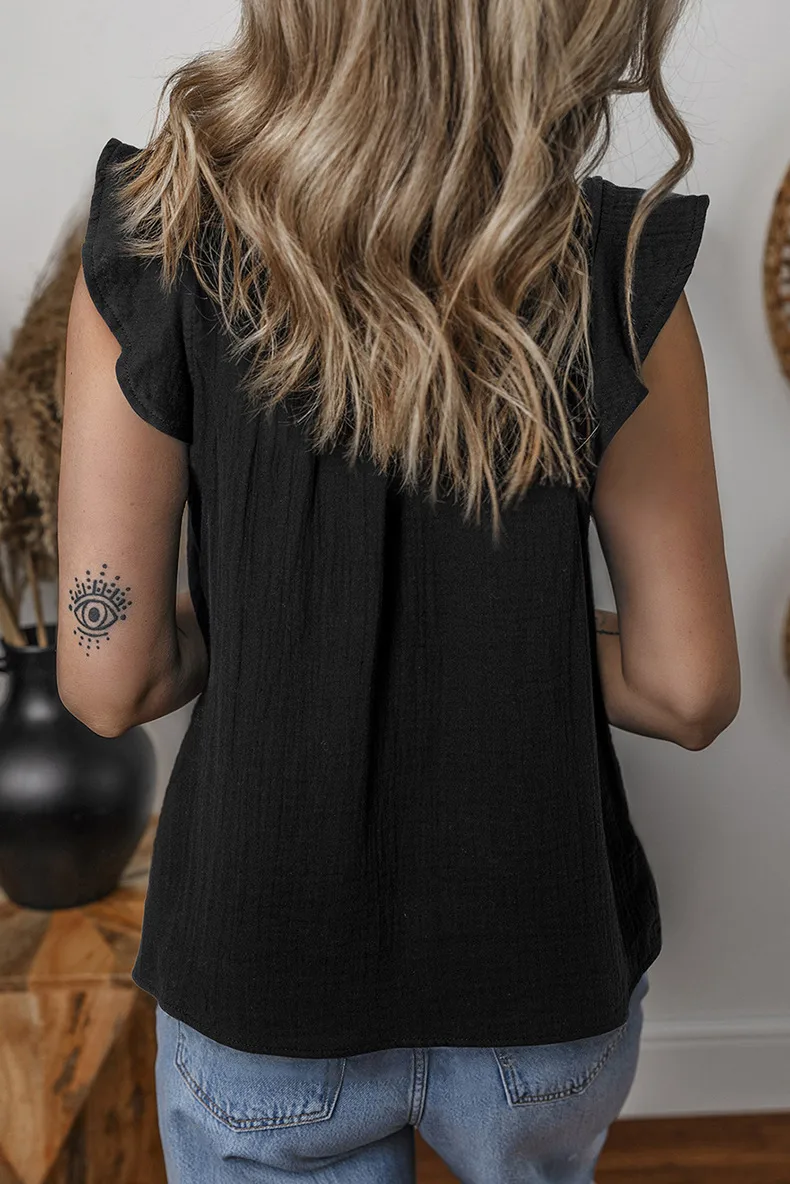 Summer 2025 Women's Pure Color Bell Sleeveless Top Loose V-neck Vest Fashionable Commuting Versatile Cotton Blend Casual Wear display picture 2
