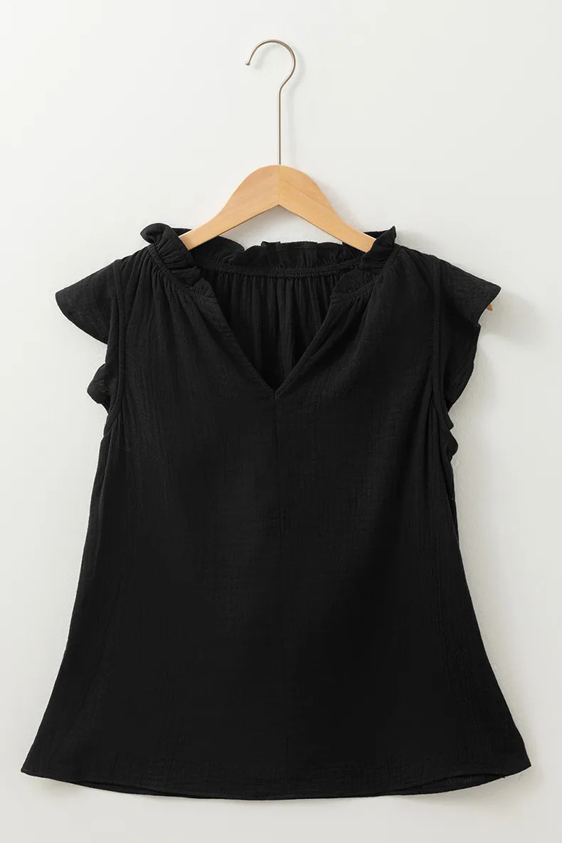 Summer 2025 Women's Pure Color Bell Sleeveless Top Loose V-neck Vest Fashionable Commuting Versatile Cotton Blend Casual Wear display picture 3