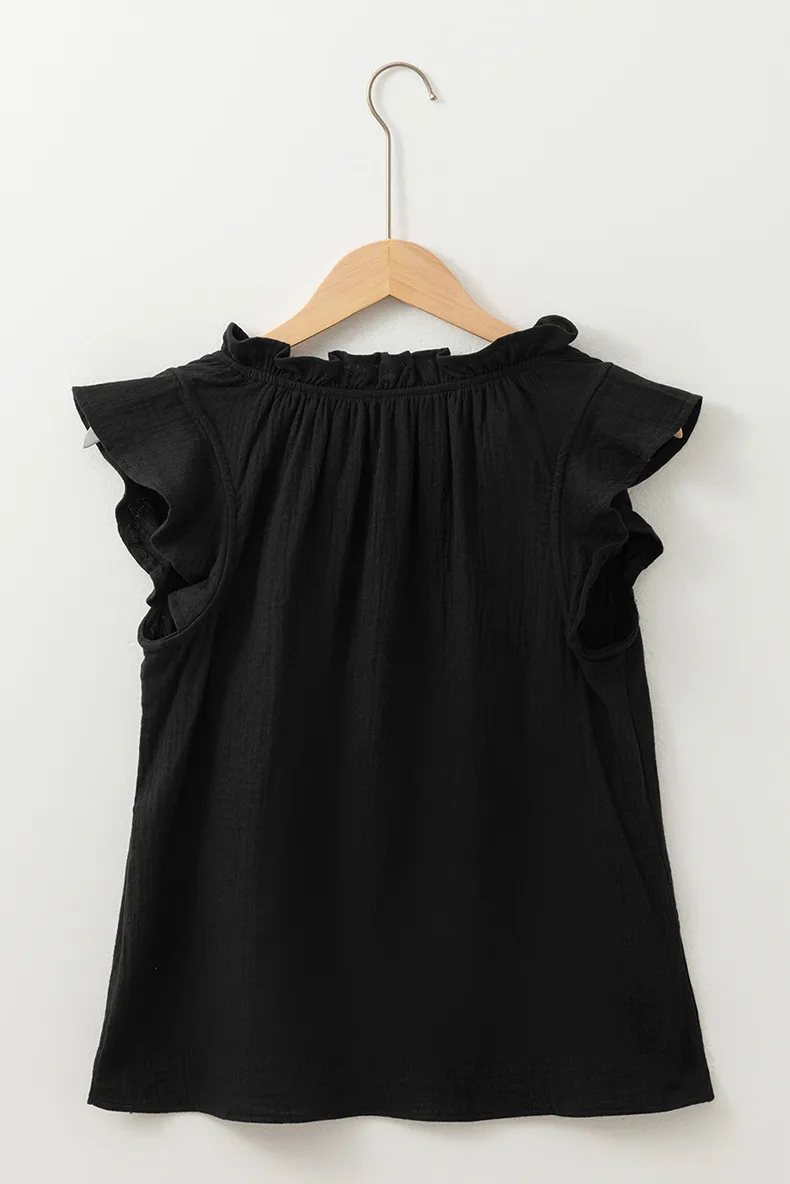 Summer 2025 Women's Pure Color Bell Sleeveless Top Loose V-neck Vest Fashionable Commuting Versatile Cotton Blend Casual Wear display picture 4