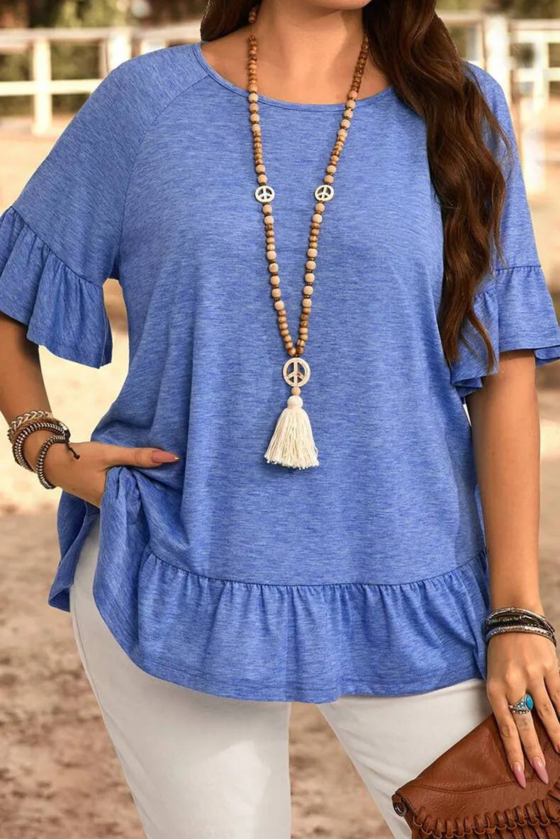 Loose Round Neck Oversize T-Shirt Women Summer New Style Solid Color Short Sleeve Women's Pullover Polyester Rayon Fiber display picture 2