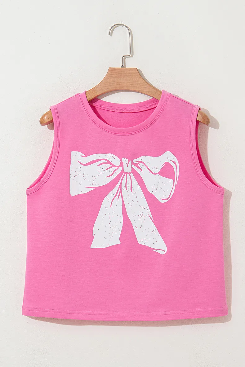 Summer 2025 Sweet Style Women's Pullover Round Neck Vest Butterfly Knot Print Sleeveless Top Fresh And Cute Design Polyester Fabric display picture 5