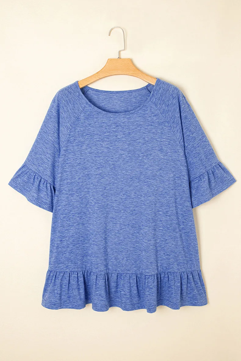 Loose Round Neck Oversize T-Shirt Women Summer New Style Solid Color Short Sleeve Women's Pullover Polyester Rayon Fiber display picture 6