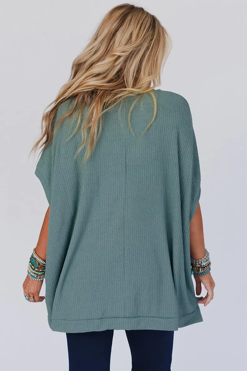 Summer New Pure Color V-Neck Ribbed Loose Women's T-shirt Casual Style Cover-Up Short Sleeve Comfortable Breathable Top display picture 3