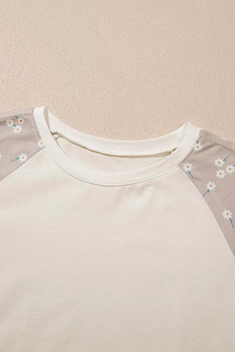 Summer New Floral Print Overhead Shoulder Sleeve Women's T-shirt Round Neck Short Sleeve Casual Style Loose Fit Cotton Polyester Blend display picture 7