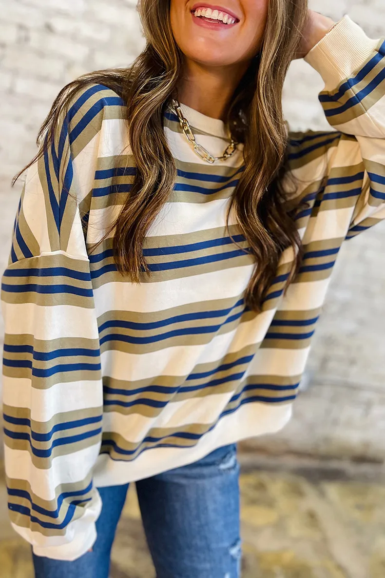 Women's Round Neck Long Sleeve Hoodie Casual Loose Fit Striped Print Sweatshirt Early Autumn New Style Comfortable Polyester display picture 1