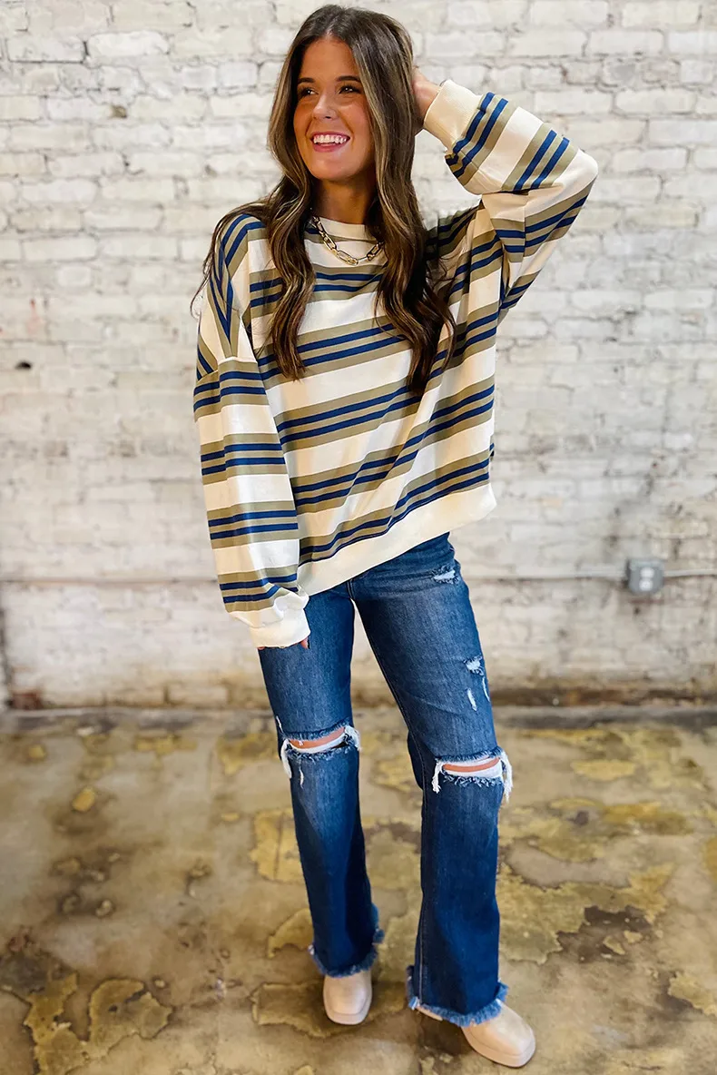 Women's Round Neck Long Sleeve Hoodie Casual Loose Fit Striped Print Sweatshirt Early Autumn New Style Comfortable Polyester display picture 2