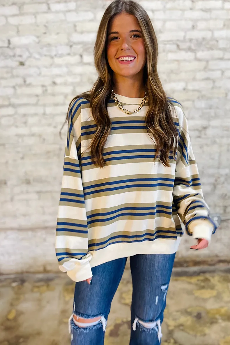 Women's Round Neck Long Sleeve Hoodie Casual Loose Fit Striped Print Sweatshirt Early Autumn New Style Comfortable Polyester display picture 3