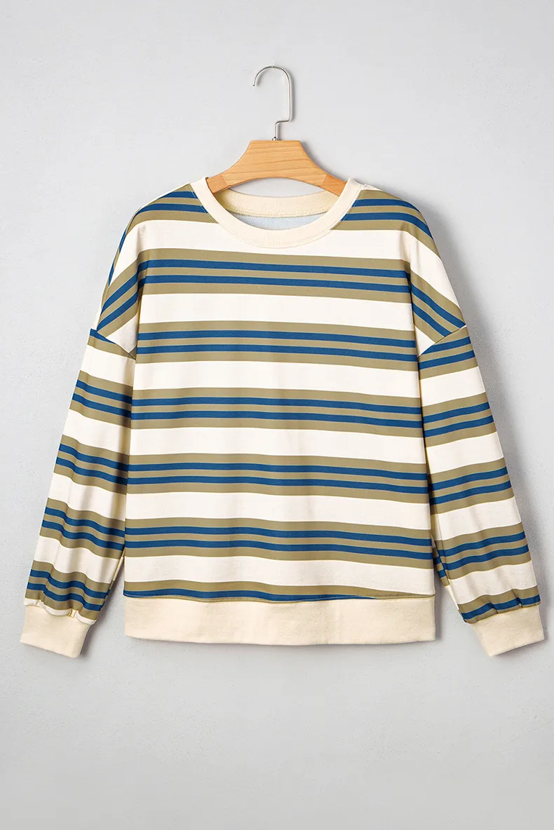 Women's Round Neck Long Sleeve Hoodie Casual Loose Fit Striped Print Sweatshirt Early Autumn New Style Comfortable Polyester display picture 4