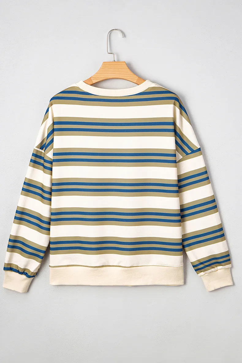 Women's Round Neck Long Sleeve Hoodie Casual Loose Fit Striped Print Sweatshirt Early Autumn New Style Comfortable Polyester display picture 5