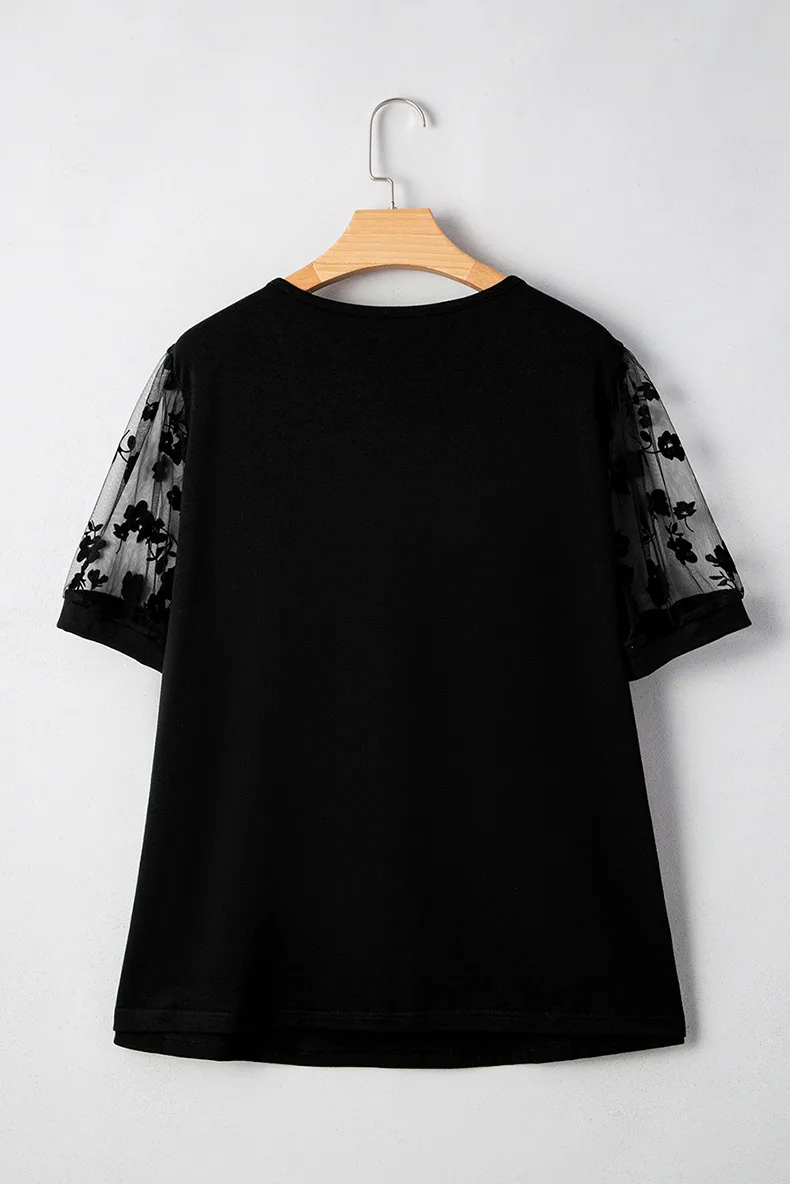 Summer 2025 Women's Floral Mesh Splice Short Sleeve T-Shirt Round Neck Oversize Hoodie Street Style High Street Loose Fit Top display picture 4