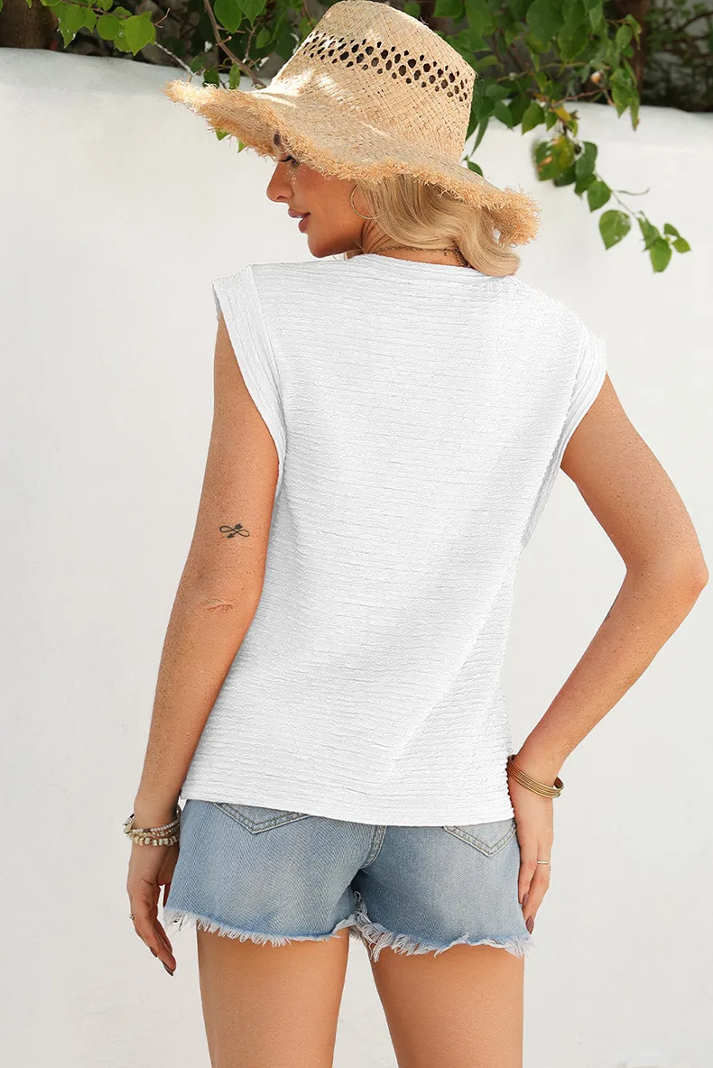 Summer New Style Pure Color Short Sleeve T-Shirt Women's Loose Simple Style Top Casual Round Neck Cotton Polyester Blend display picture 7
