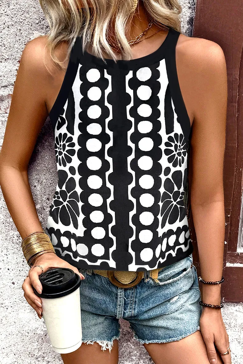 Retro Color Block Round Neck Knitted Vest Women's Loose Summer New Style Sleeveless Top Casual New Style Printed Polyester display picture 1