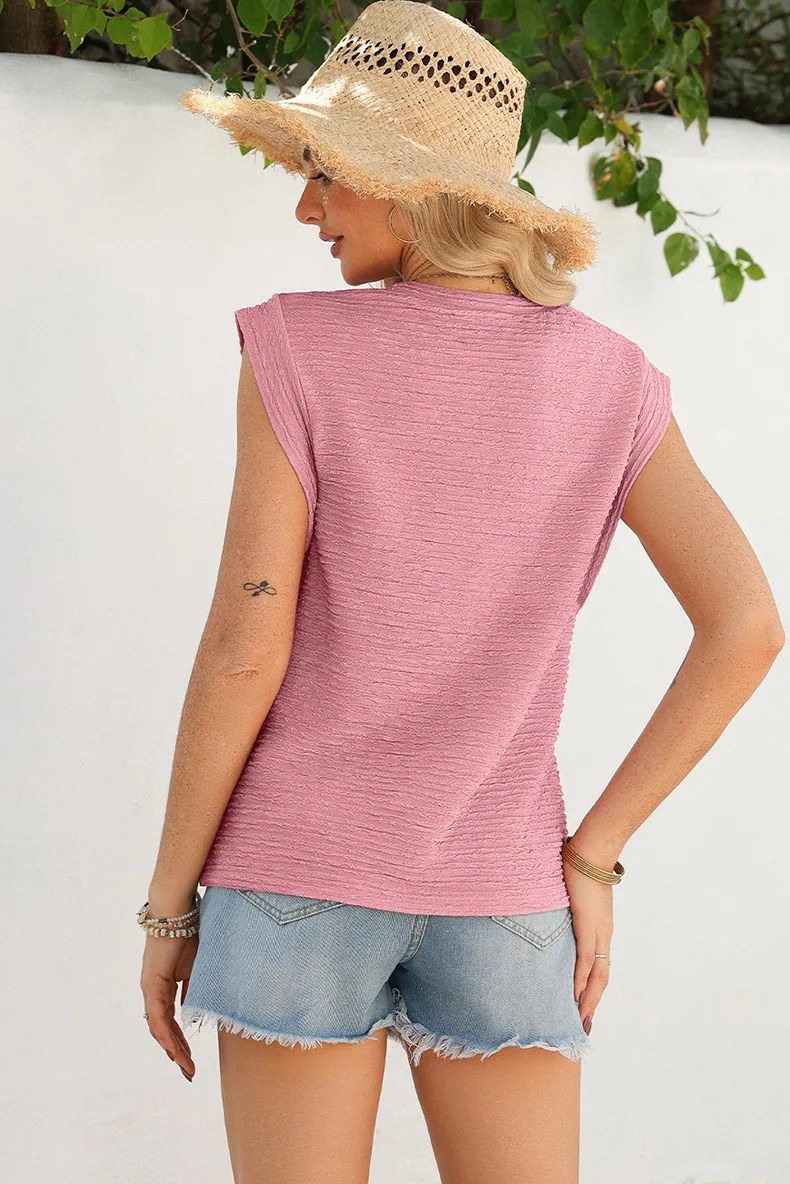 Summer New Style Pure Color Short Sleeve T-Shirt Women's Loose Simple Style Top Casual Round Neck Cotton Polyester Blend display picture 13