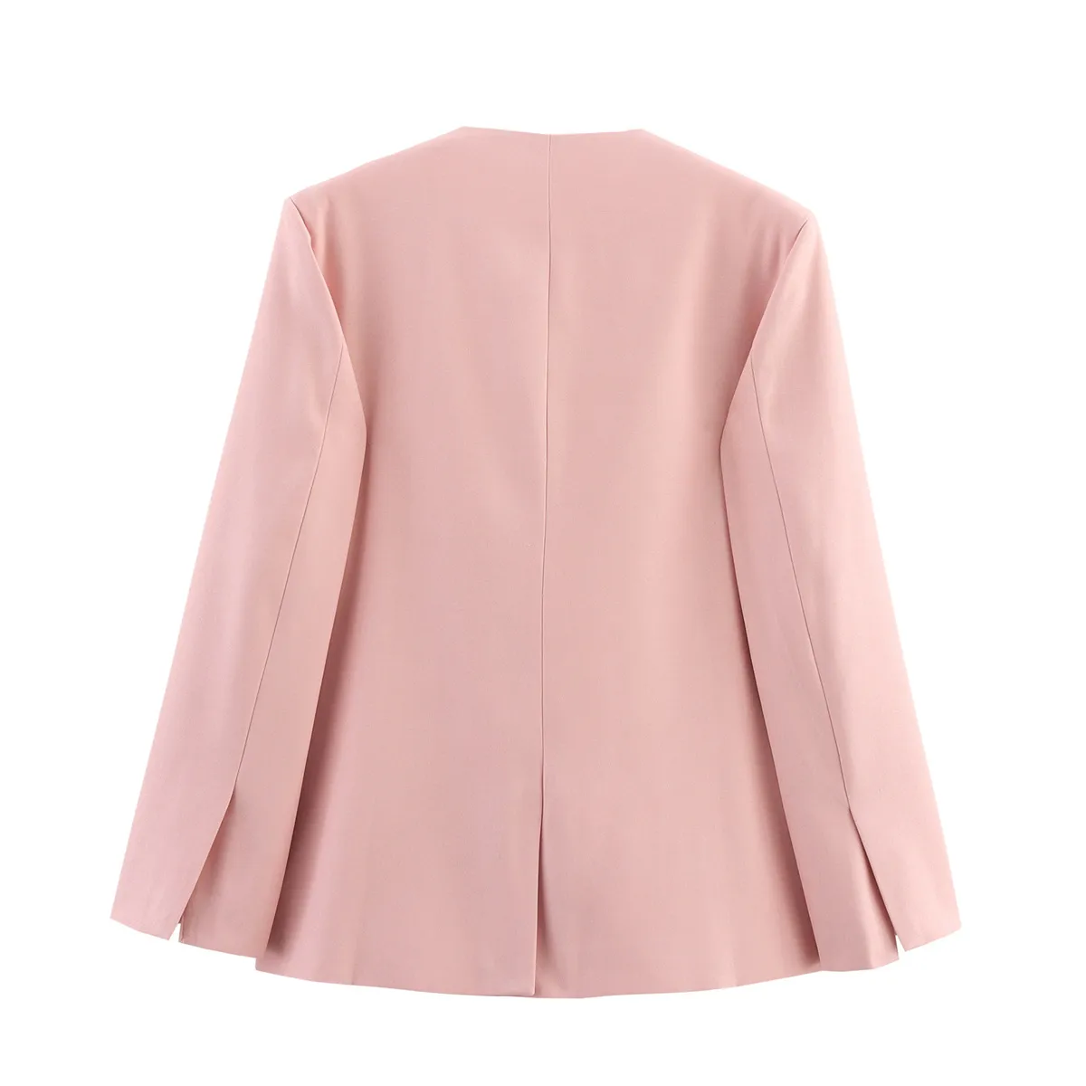 Fashionable Casual Loose Pink Suit Jacket Women's Short Outerwear Elegant V-neck Polyester Long Sleeve Dark Button Pure Color display picture 2