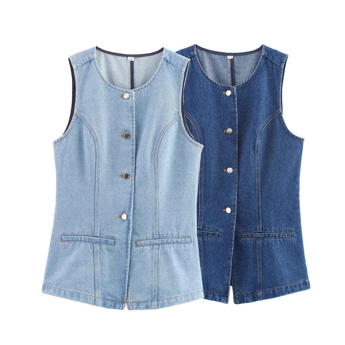 Fashionable Versatile Women's Denim Vest Top Selling European Women's Clothing Retro Style Solid Color Single Button Design display picture 1
