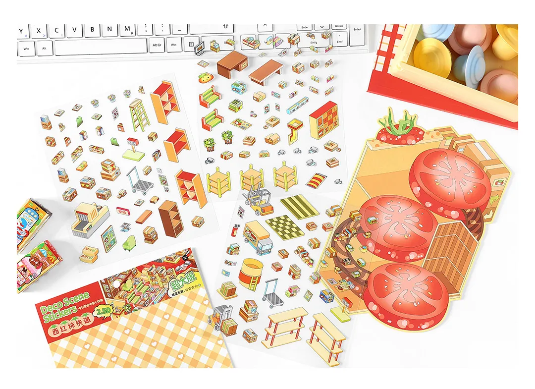 Cartoon Landscape Stickers Creative Store Theme High Difficulty Collage Fun DIY Scene Decoration Student Concentration Stickers 4 Styles 4 Sheets/Pack display picture 4