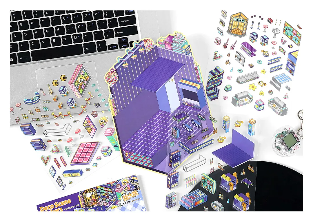 Cartoon Landscape Stickers Creative Store Theme High Difficulty Collage Fun DIY Scene Decoration Student Concentration Stickers 4 Styles 4 Sheets/Pack display picture 6