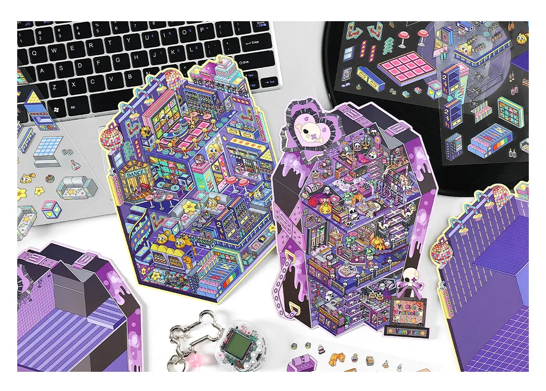 Cartoon Landscape Stickers Creative Store Theme High Difficulty Collage Fun DIY Scene Decoration Student Concentration Stickers 4 Styles 4 Sheets/Pack display picture 8