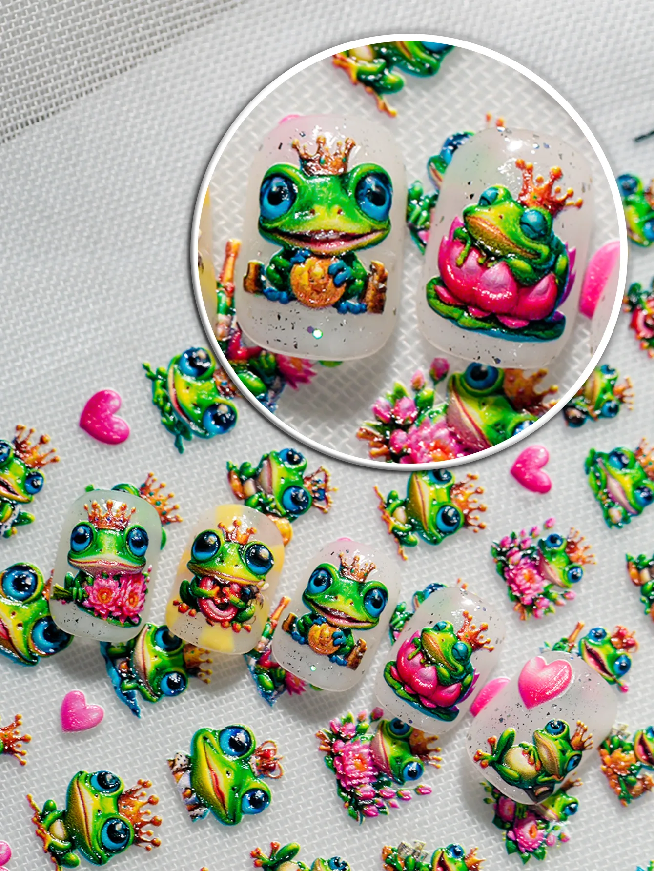 Cute Pastoral FROGPRINCE Animal Heart Shape Nail Decals Nail Stickers Nail Sticker display picture 1