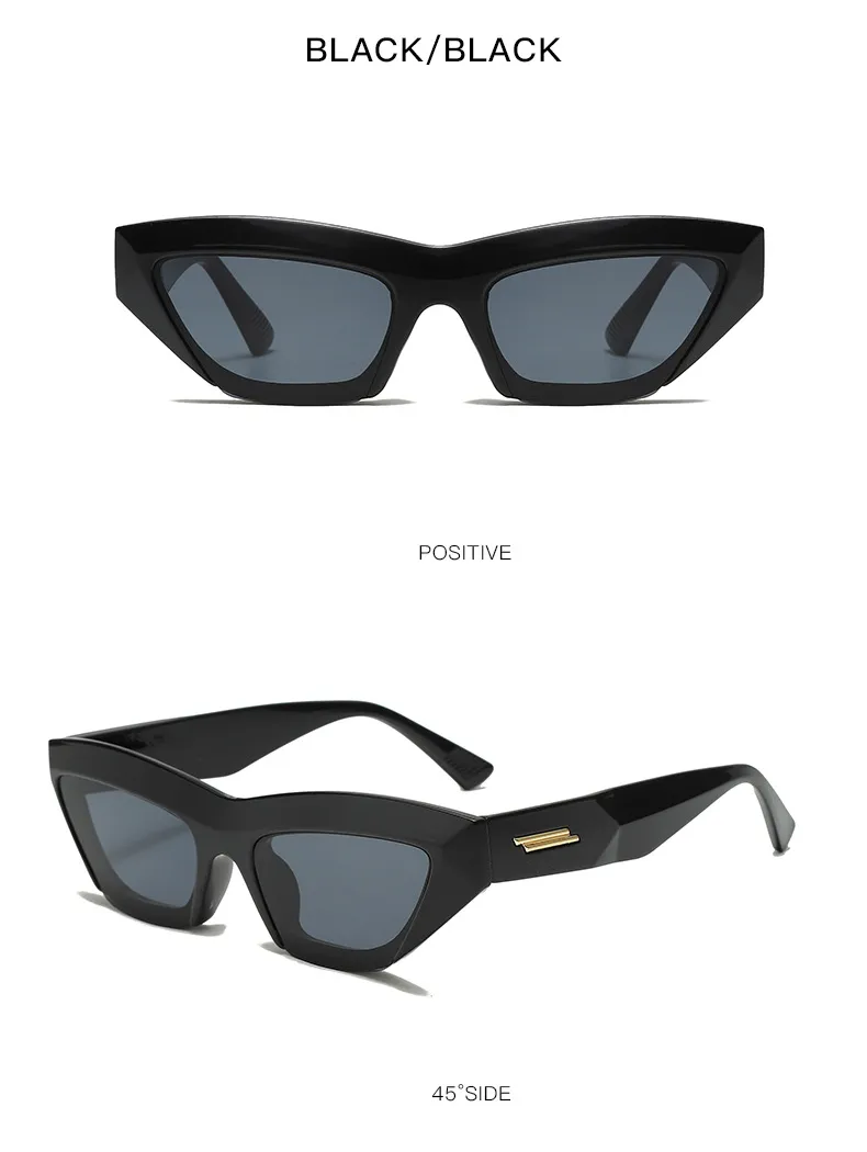 Ladies Retro Cat Eye Sunglasses Triangle Frame Street Style Holiday Travel Model Wearing UV Protection Fashionable Glasses display picture 12