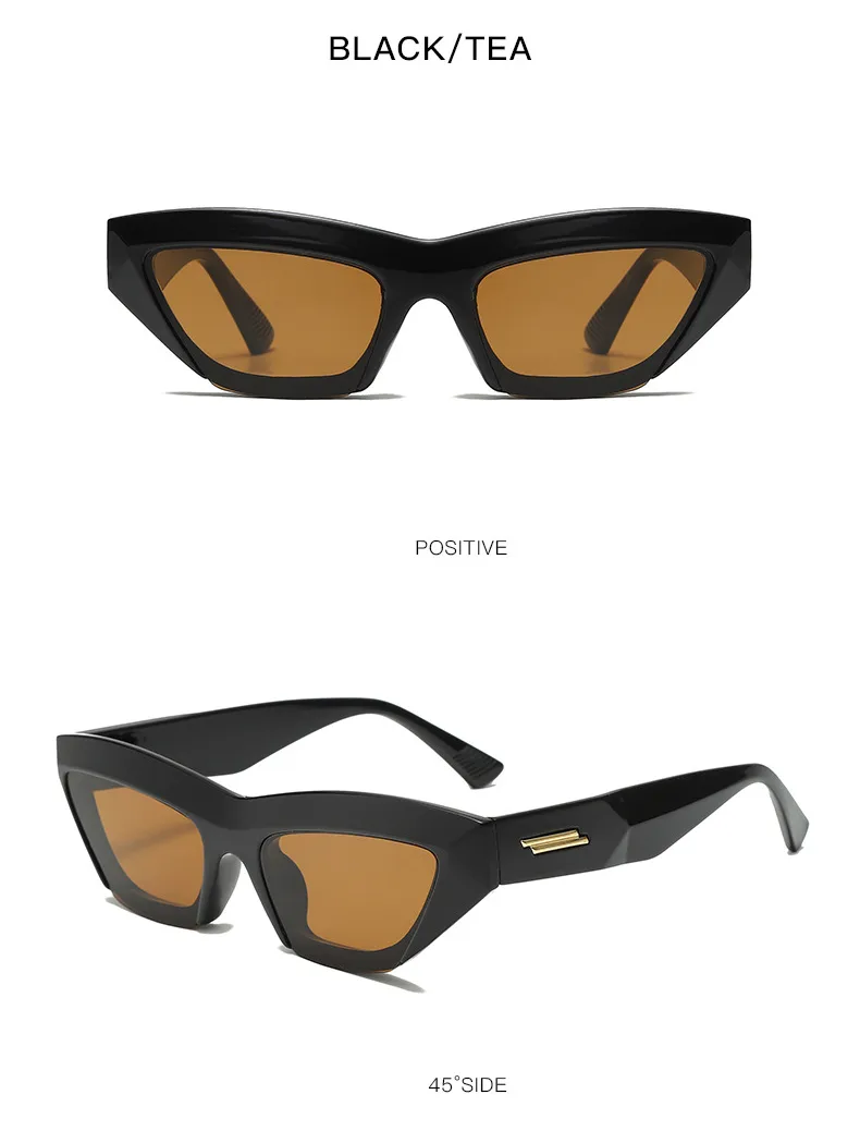 Ladies Retro Cat Eye Sunglasses Triangle Frame Street Style Holiday Travel Model Wearing UV Protection Fashionable Glasses display picture 16