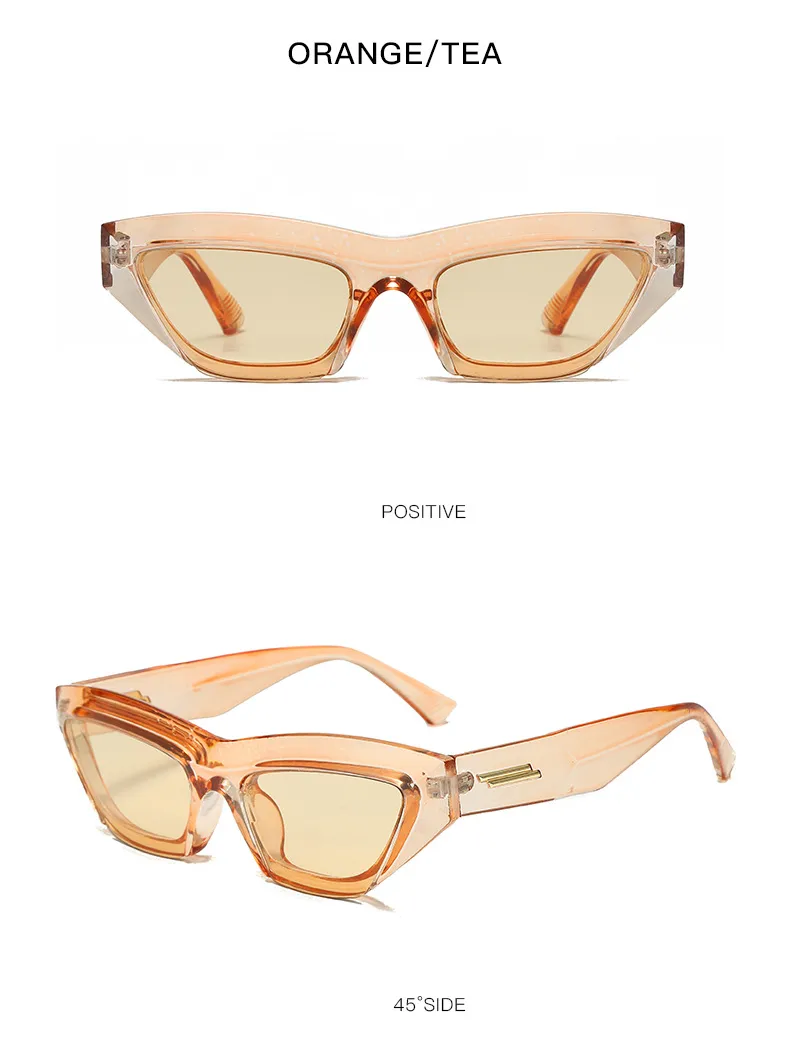 Ladies Retro Cat Eye Sunglasses Triangle Frame Street Style Holiday Travel Model Wearing UV Protection Fashionable Glasses display picture 13