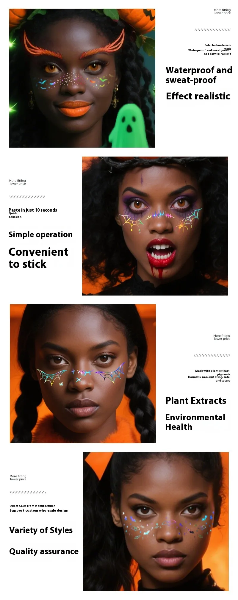 New Arrival Laser Halloween Freckle Tattoo Sticker Waterproof Freckle Stickers Face Pasters Wansheng Dark Party Makeup Stickers display picture 5
