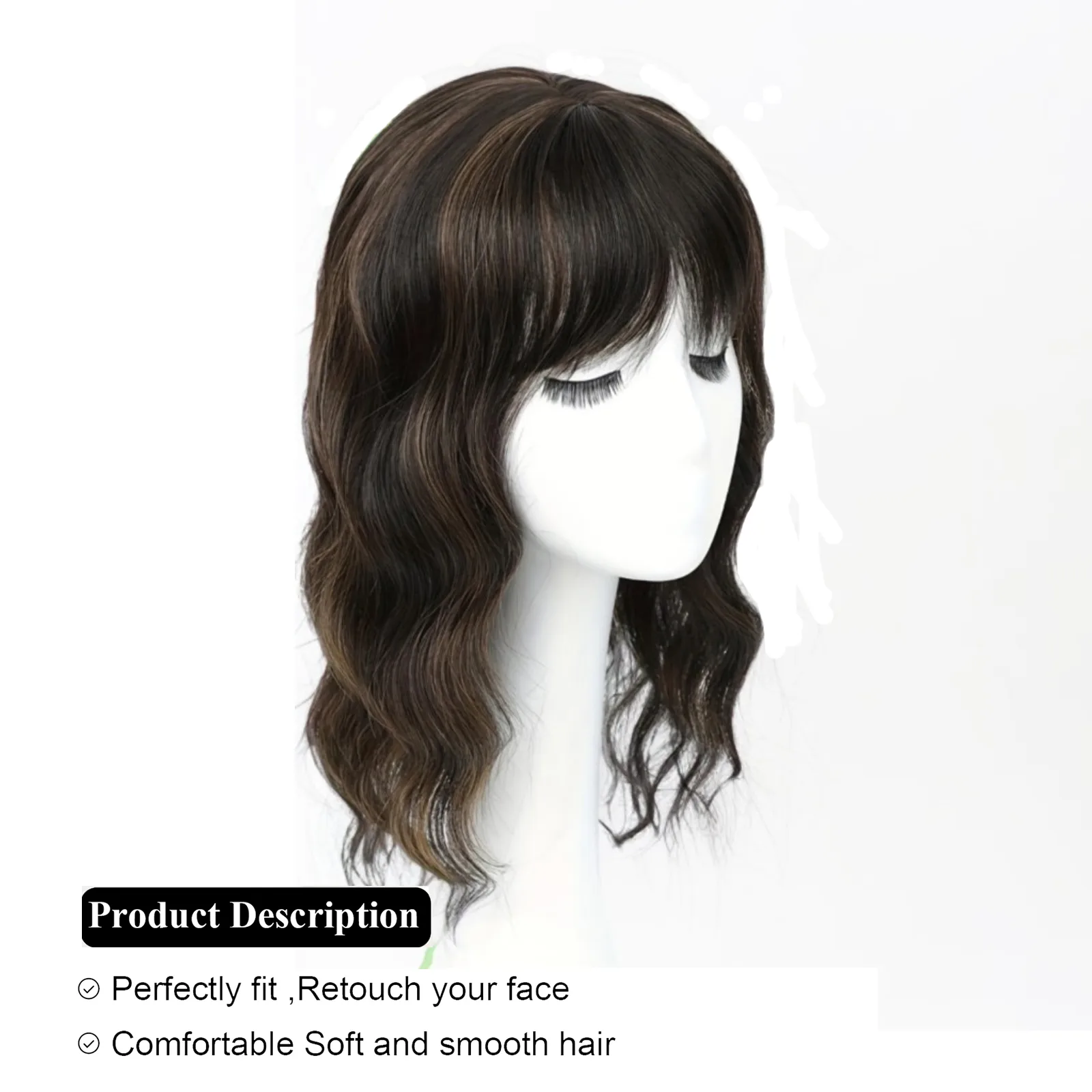 Short Curling Fiber Hair Piece Natural Voluminous Wave Pattern Bangs Hair Extension Block Cover Grey Hair Fake Hair Piece display picture 5