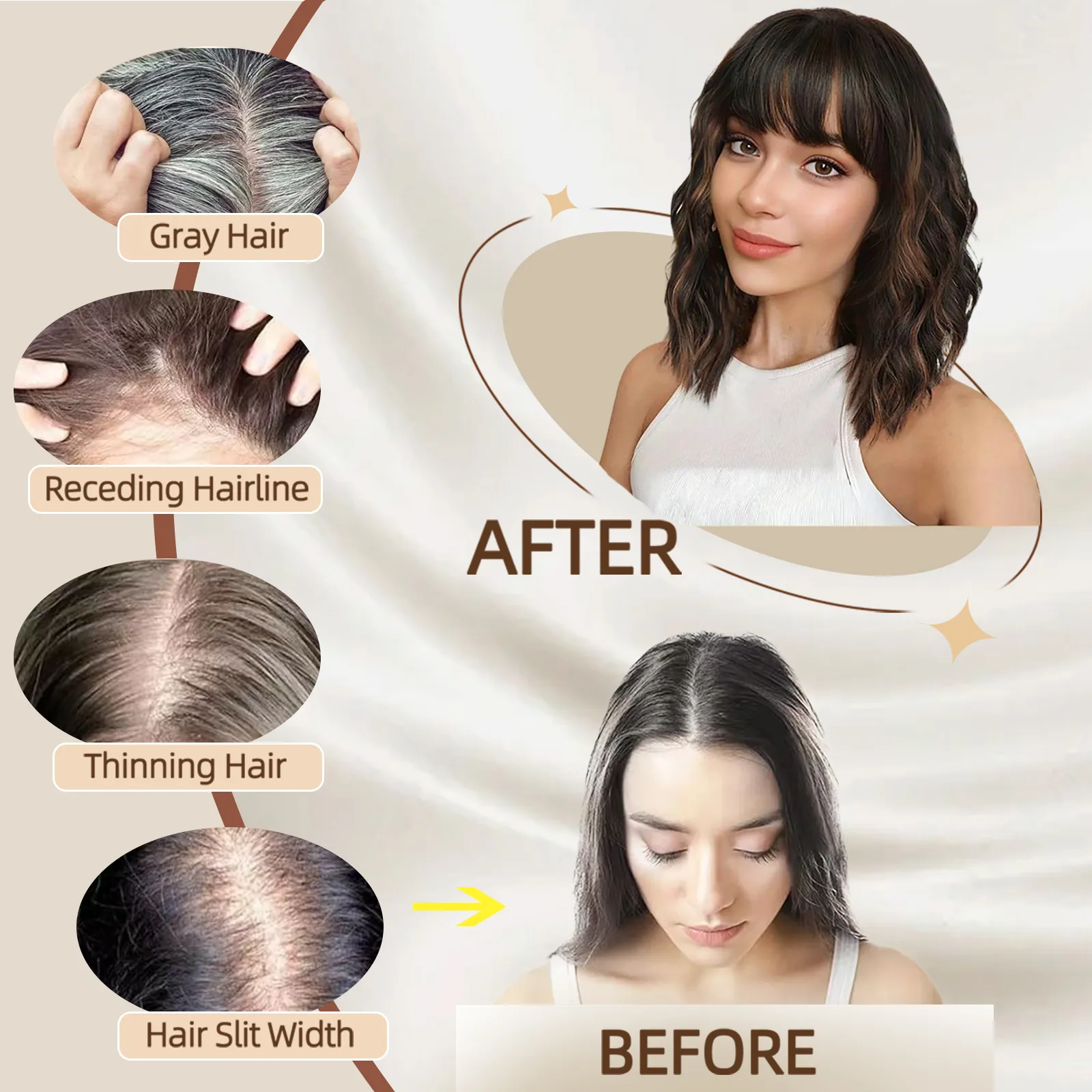 Short Curling Fiber Hair Piece Natural Voluminous Wave Pattern Bangs Hair Extension Block Cover Grey Hair Fake Hair Piece display picture 8