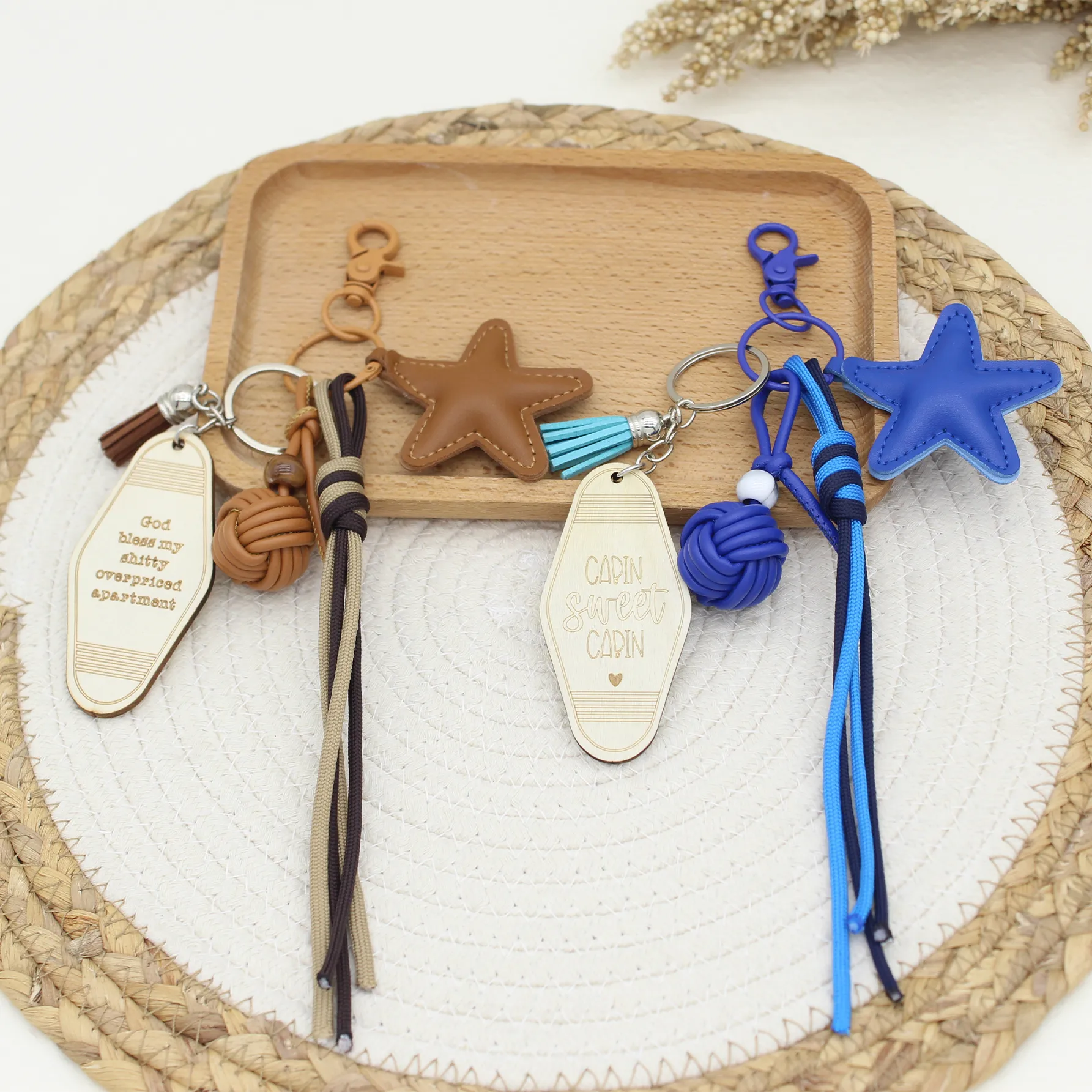 1 Piece All Seasons Acrylic Pu Leather Pentagram Solid Color Bag Pendant Keychain display picture 2