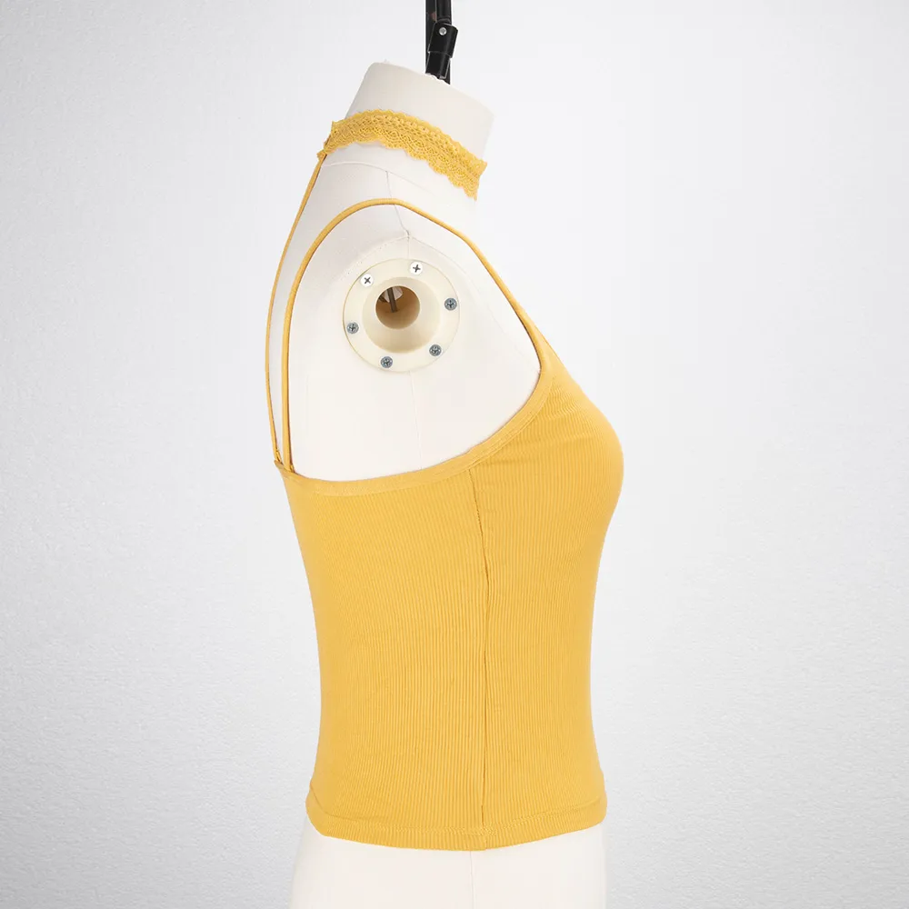 Ladies Lace Halter Neck Removable Strap Vest Sexy Style Casual Daily Pure Color Polyester Lycra Fabric Summer Season display picture 2