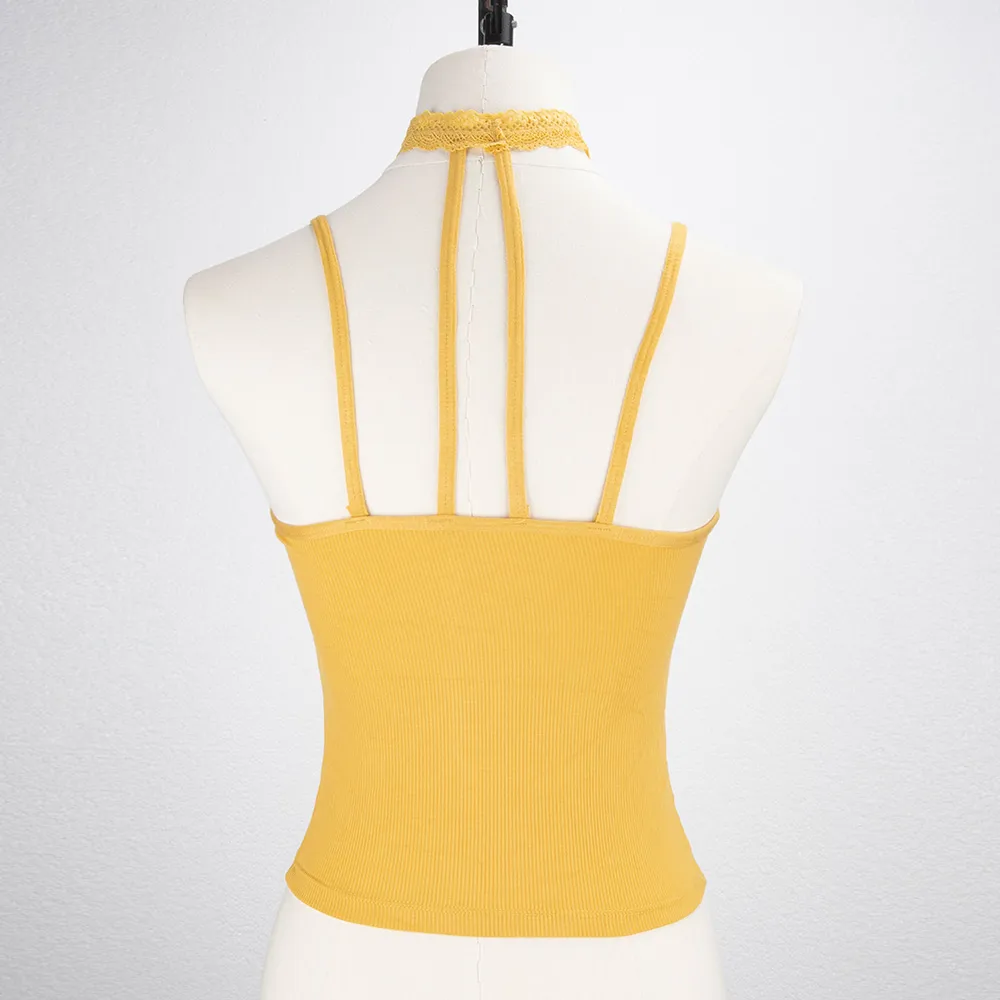 Ladies Lace Halter Neck Removable Strap Vest Sexy Style Casual Daily Pure Color Polyester Lycra Fabric Summer Season display picture 4