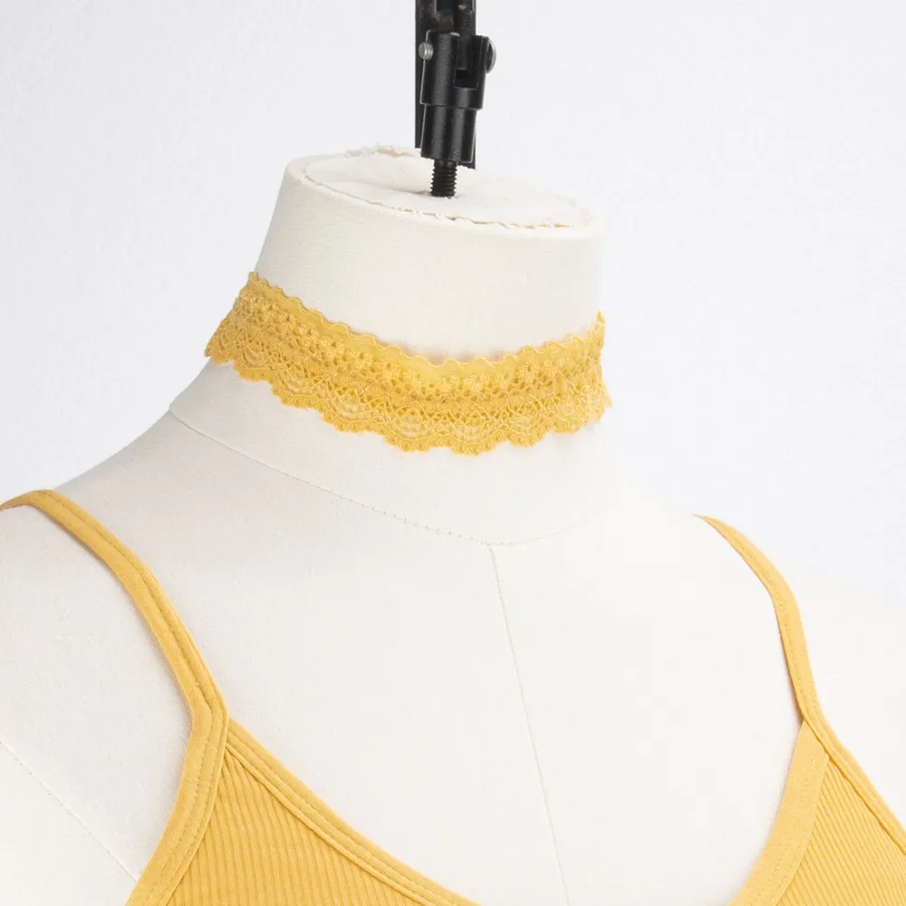 Ladies Lace Halter Neck Removable Strap Vest Sexy Style Casual Daily Pure Color Polyester Lycra Fabric Summer Season display picture 7