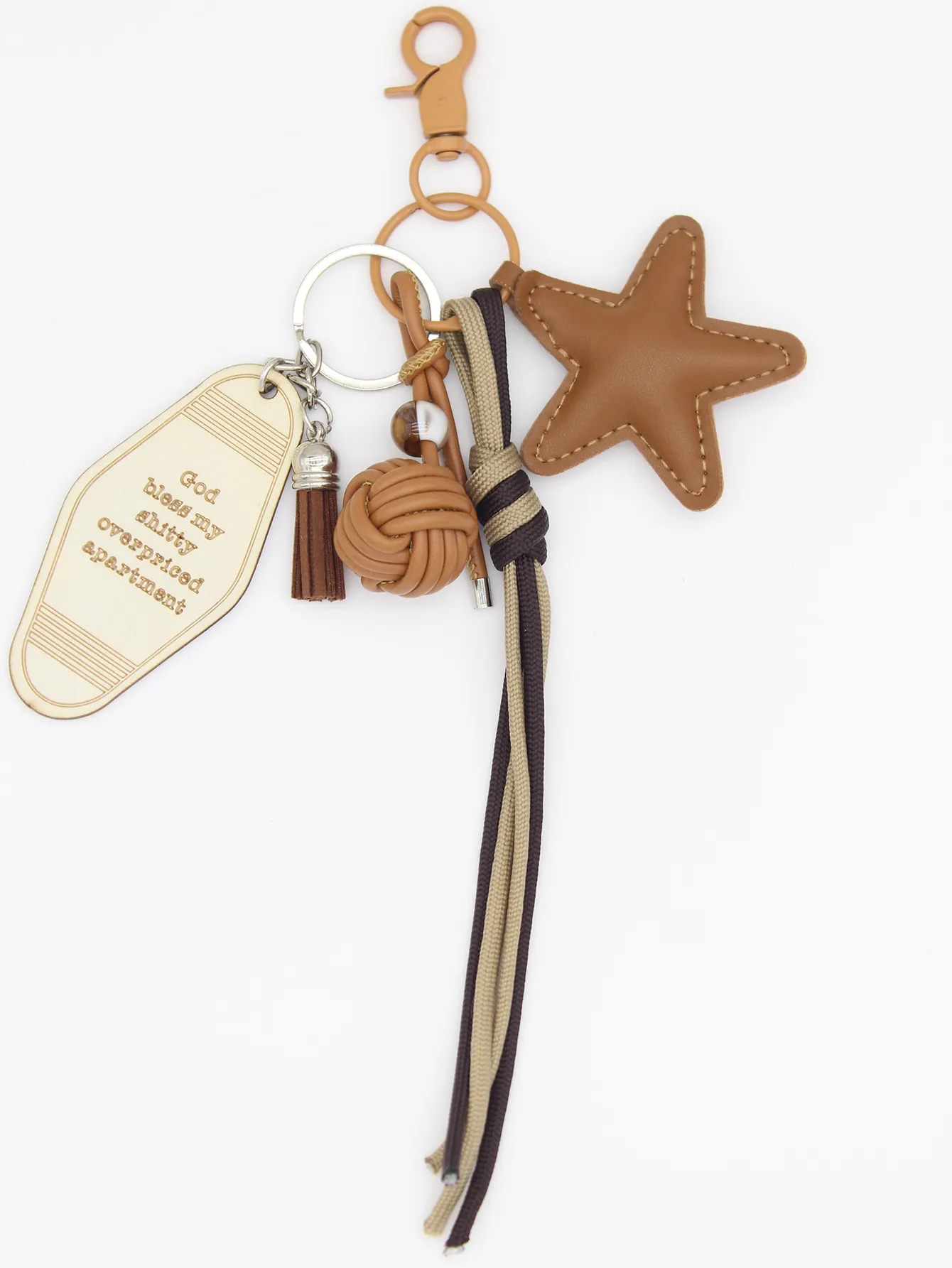 1 Piece All Seasons Acrylic Pu Leather Pentagram Solid Color Bag Pendant Keychain display picture 7