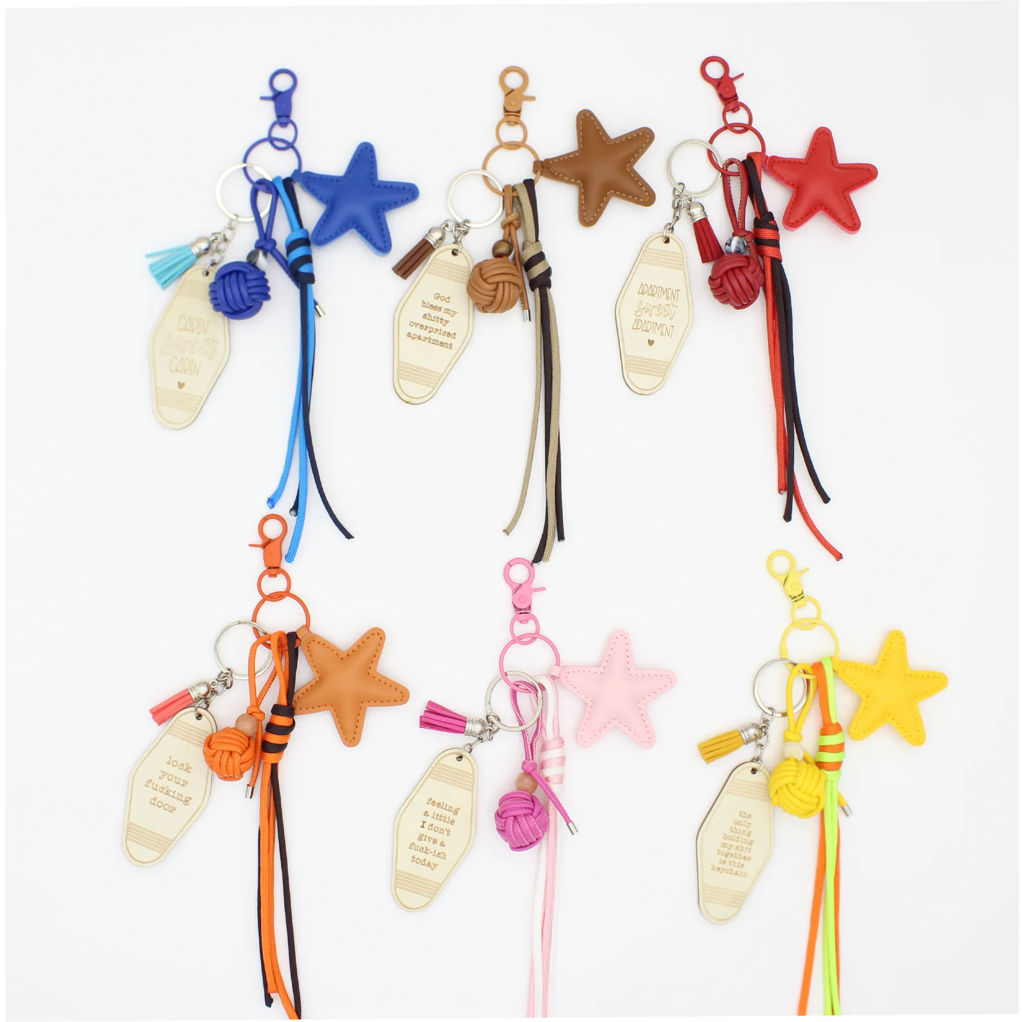 1 Piece All Seasons Acrylic Pu Leather Pentagram Solid Color Bag Pendant Keychain display picture 5