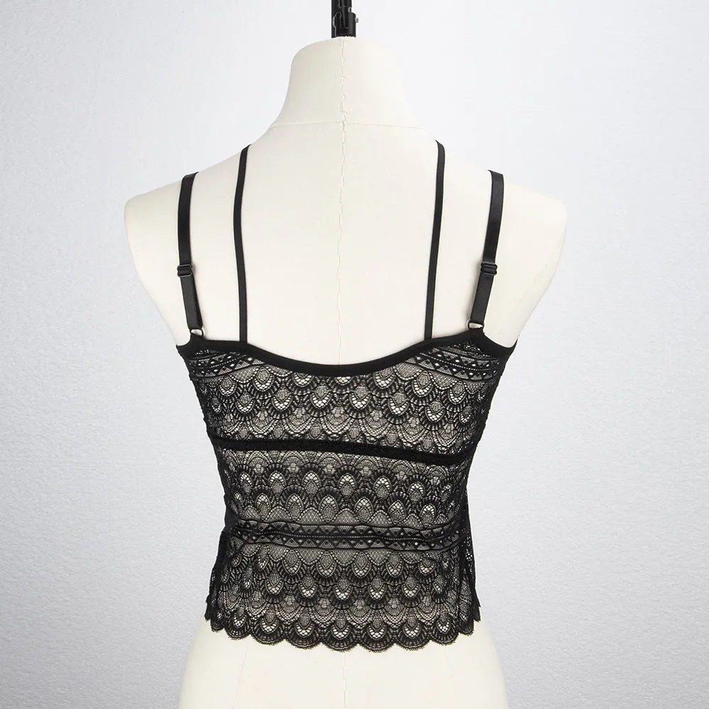 Ladies Lace Backless Detachable Bra Tank Nylon Spandex Summer Sexy Style Underwear Suitable For Daily Wear And Outerwear display picture 2